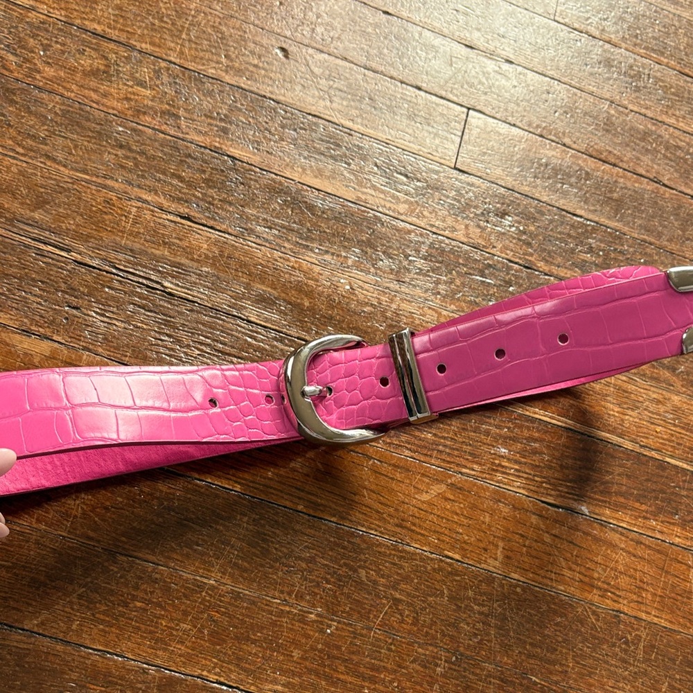Hot Pink Croc-Embossed Women's Belt with Silver Buckle